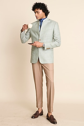 Mint Green Pure Linen Bandhgala by Gargee Designers