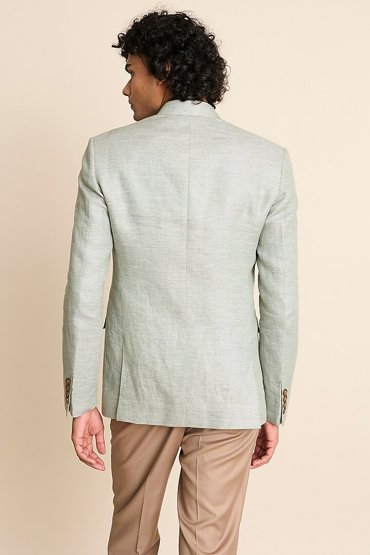 Mint Green Pure Linen Bandhgala by Gargee Designers at Pernia's Pop Up Shop