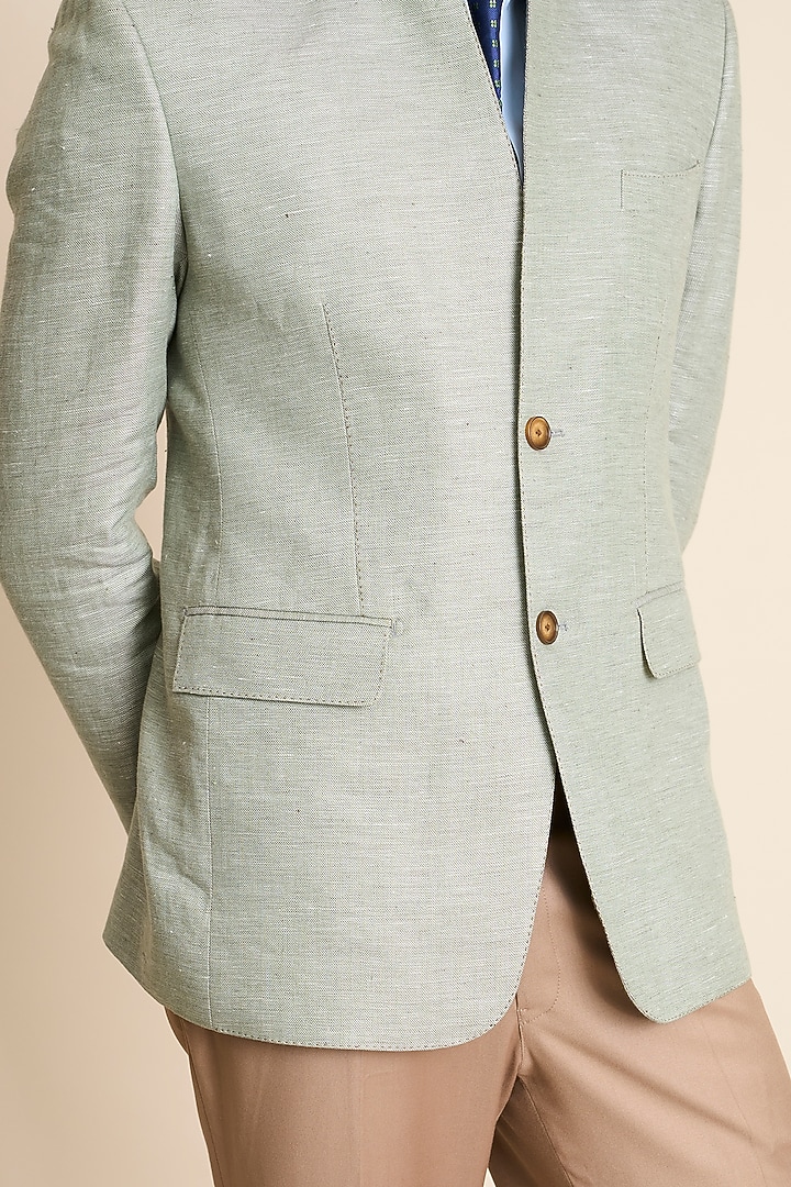 Mint Green Pure Linen Bandhgala by Gargee Designers at Pernia's Pop Up Shop