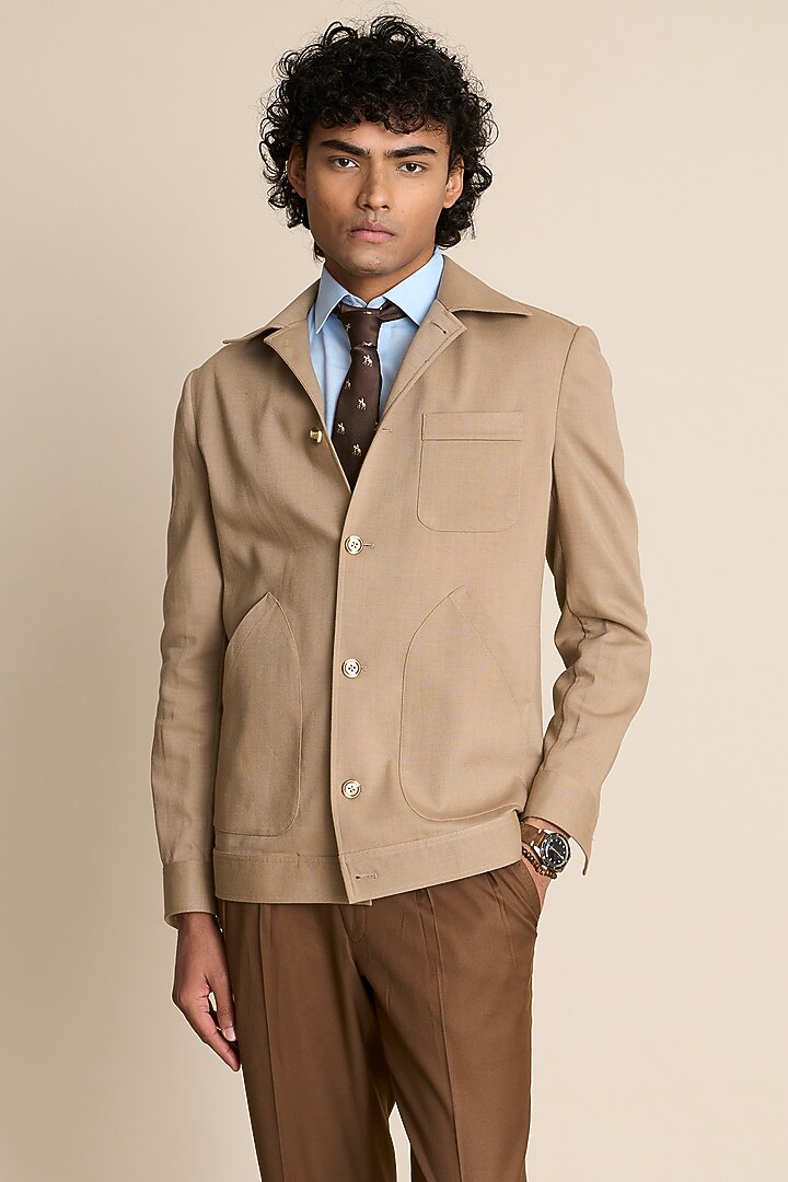 Beige Poly Viscose Knit Shacket by Gargee Designers at Pernia's Pop Up Shop
