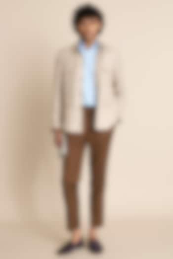 Beige Pure Linen Shacket by Gargee Designers at Pernia's Pop Up Shop