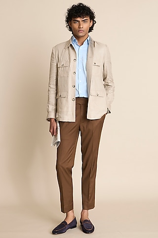 Beige Pure Linen Shacket by Gargee Designers