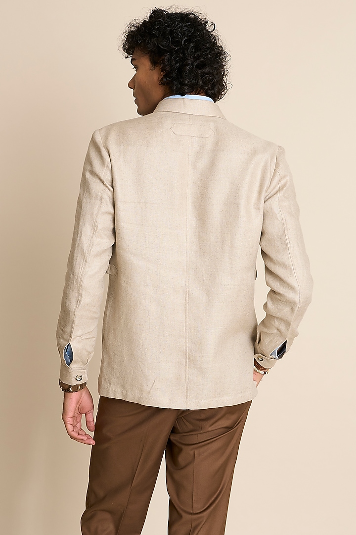 Beige Pure Linen Shacket by Gargee Designers at Pernia's Pop Up Shop