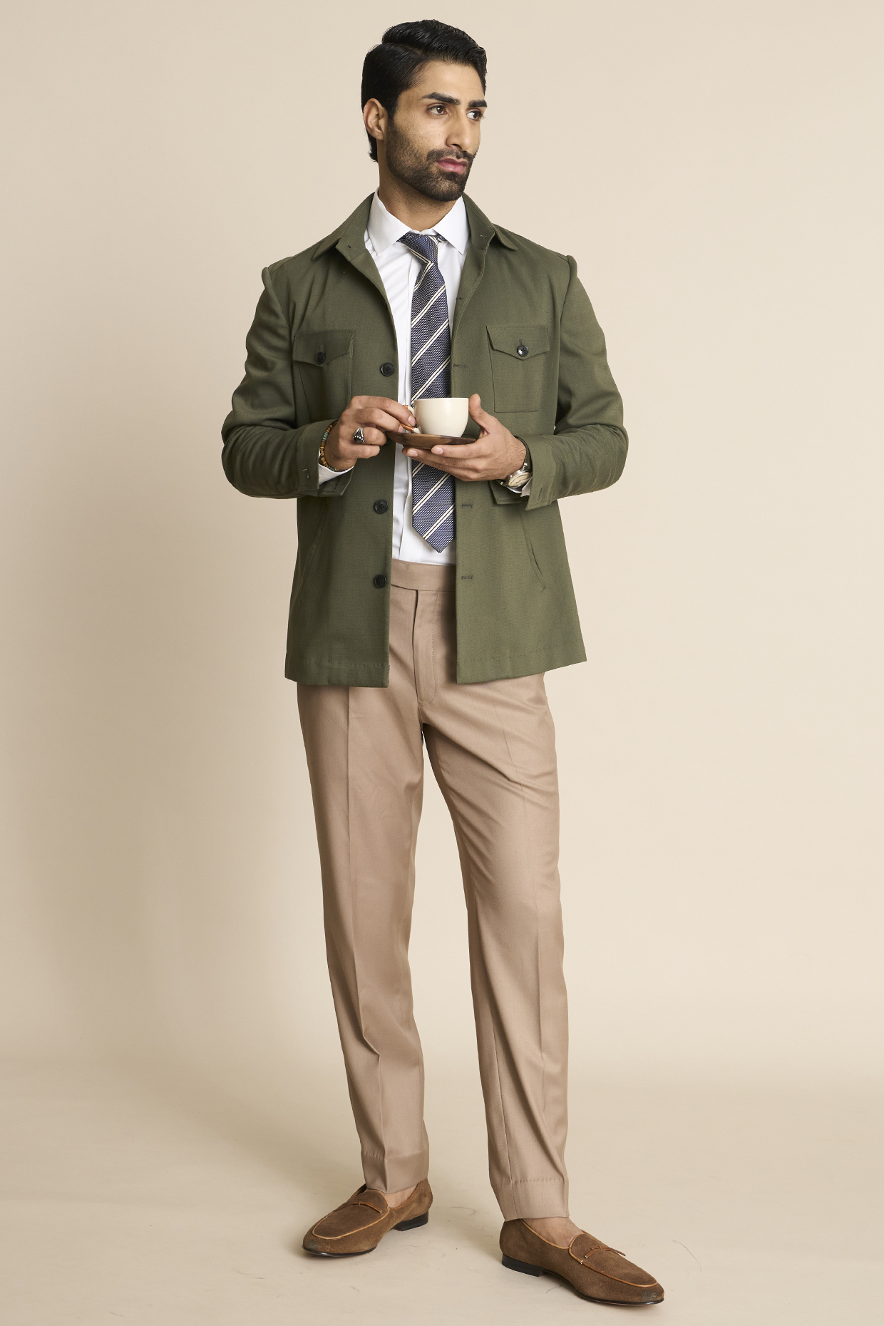 Green Poly Viscose Knit Shacket by Gargee Designers at Pernia's Pop Up Shop
