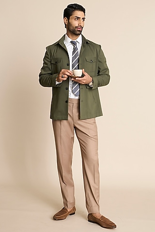 Green Poly Viscose Knit Shacket by Gargee Designers