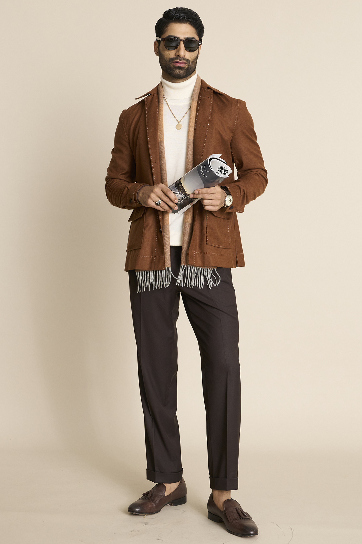 Tan Wool & Flannel Shacket by Gargee Designers at Pernia's Pop Up Shop