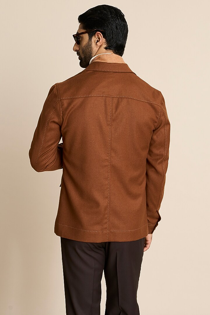 Tan Wool & Flannel Shacket by Gargee Designers at Pernia's Pop Up Shop