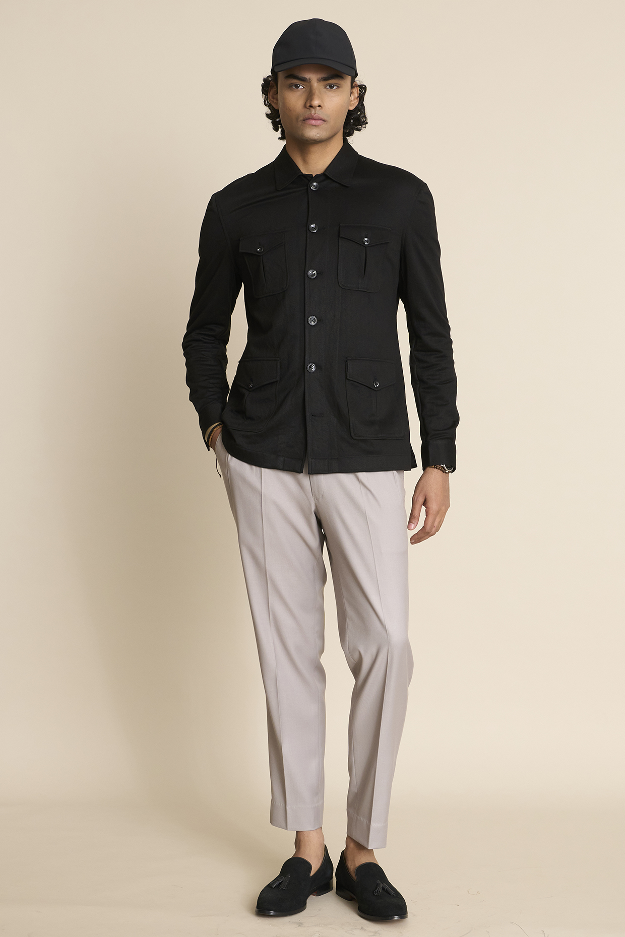 Black Poly Viscose Knit Shacket by Gargee Designers at Pernia's Pop Up Shop