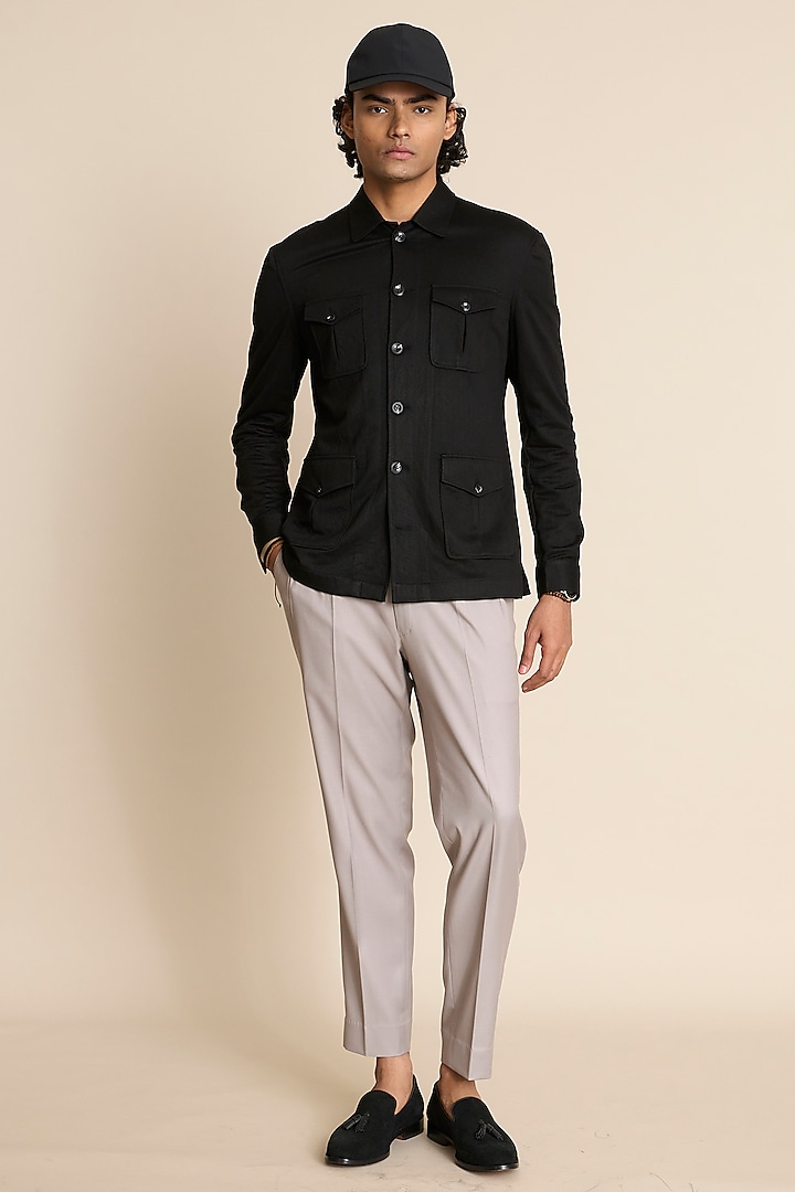 Black Poly Viscose Knit Shacket by Gargee Designers at Pernia's Pop Up Shop