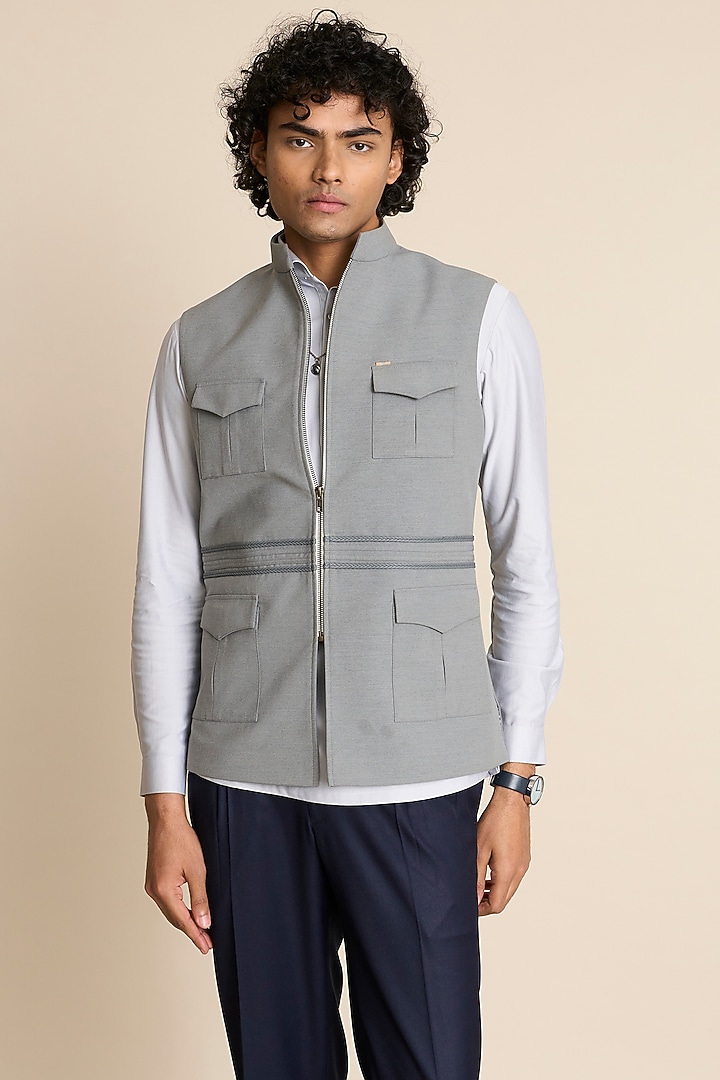 Grey Poly Viscose Down Vest by Gargee Designers at Pernia's Pop Up Shop