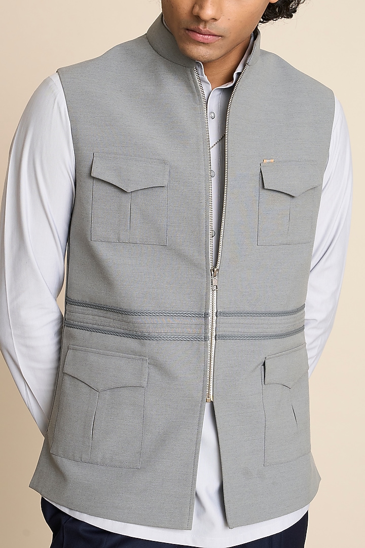 Grey Poly Viscose Down Vest by Gargee Designers at Pernia's Pop Up Shop