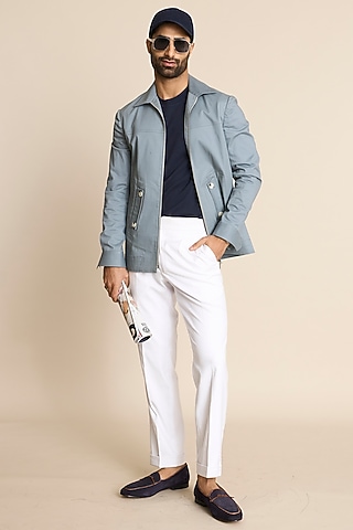 Grey Cotton Chino Shacket by Gargee Designers