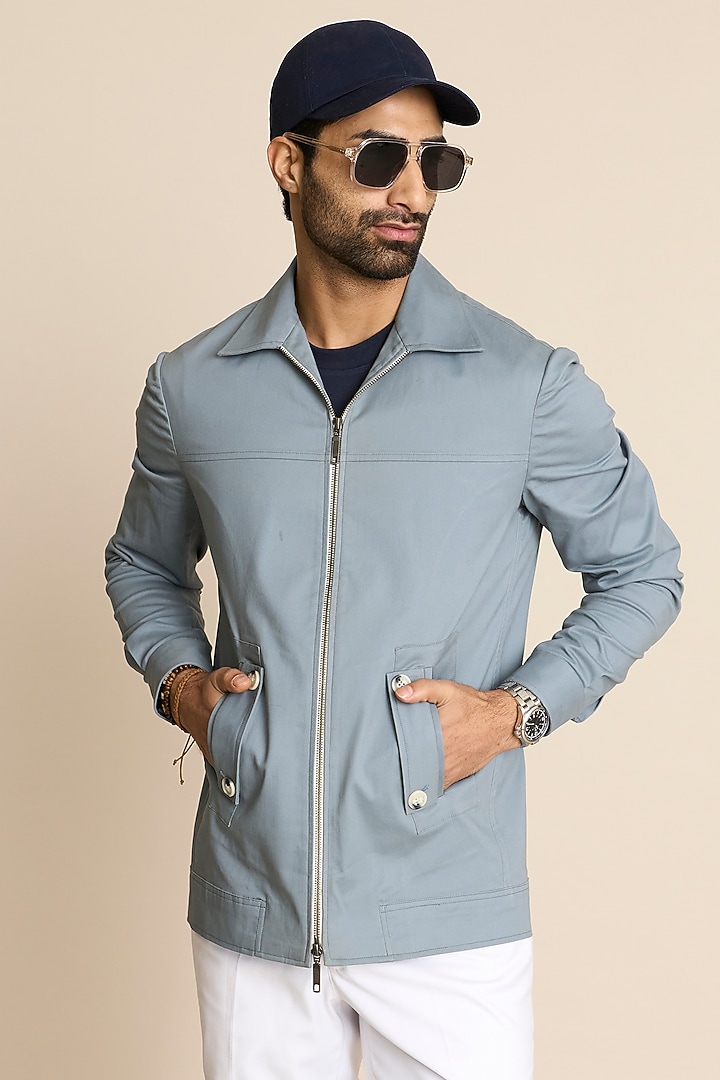 Grey Cotton Chino Shacket by Gargee Designers at Pernia's Pop Up Shop