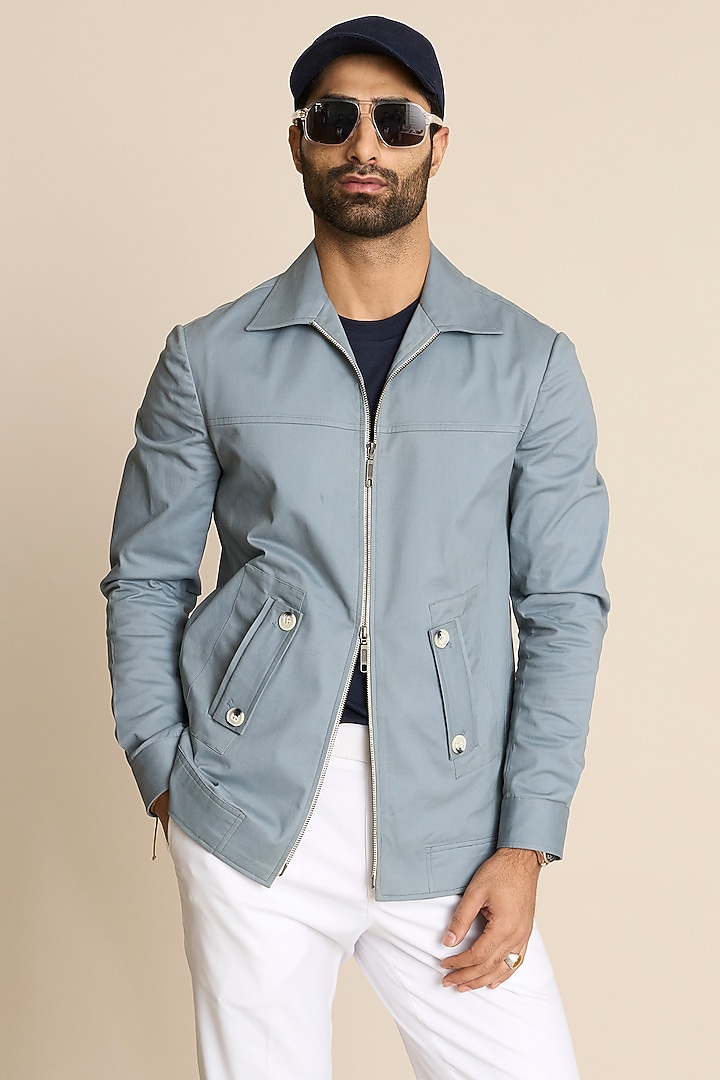 Grey Cotton Chino Shacket by Gargee Designers at Pernia's Pop Up Shop