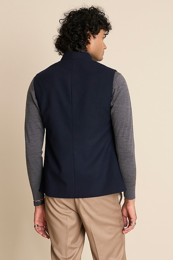 Blue Wool Flannel Vest by Gargee Designers at Pernia's Pop Up Shop