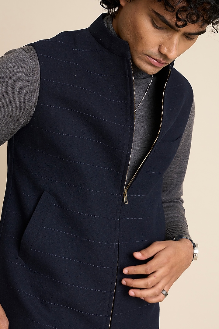 Blue Wool Flannel Vest by Gargee Designers at Pernia's Pop Up Shop
