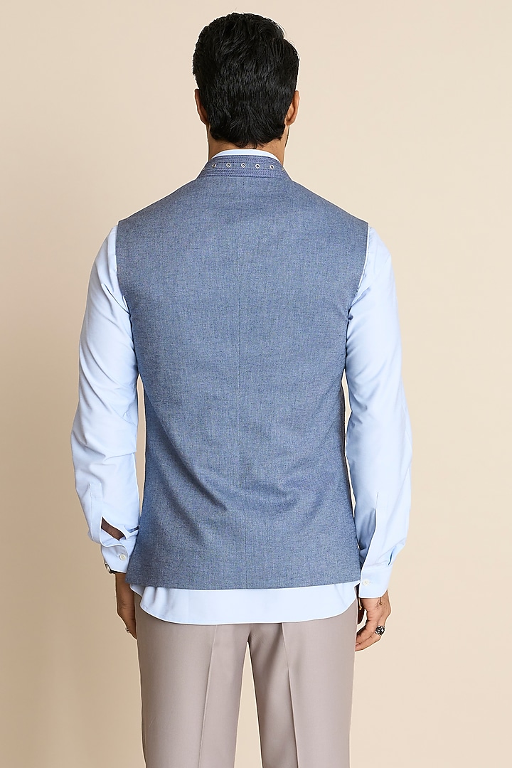 Blue Cotton Denim Down Vest by Gargee Designers at Pernia's Pop Up Shop