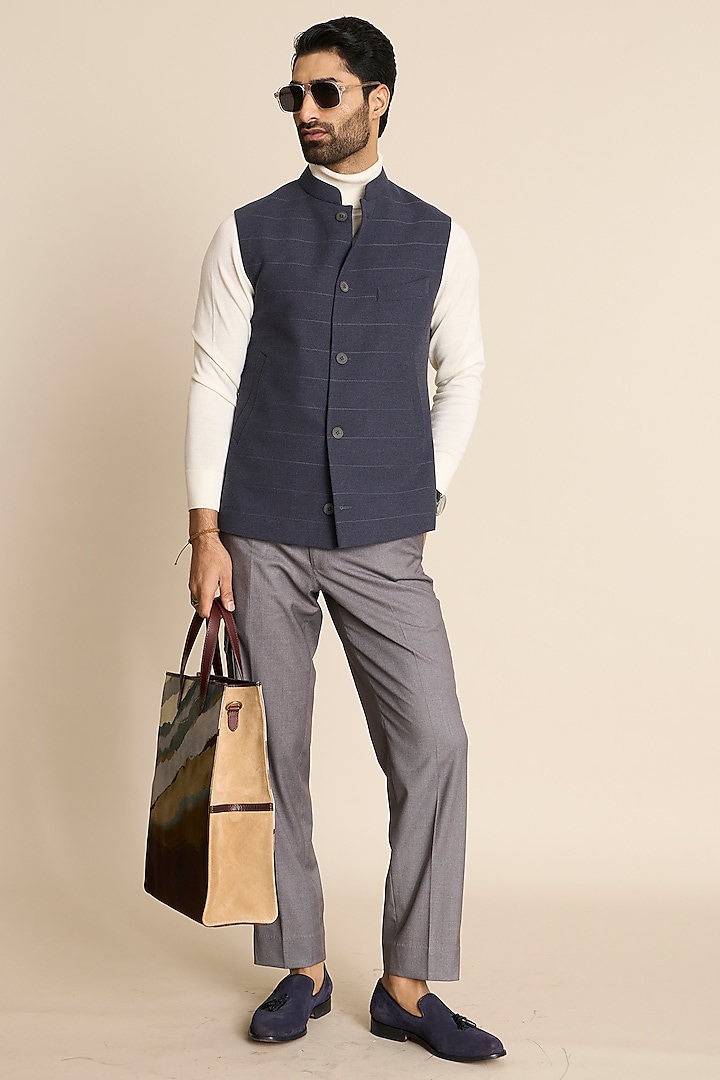 Grey Wool Flannel Down Vest by Gargee Designers