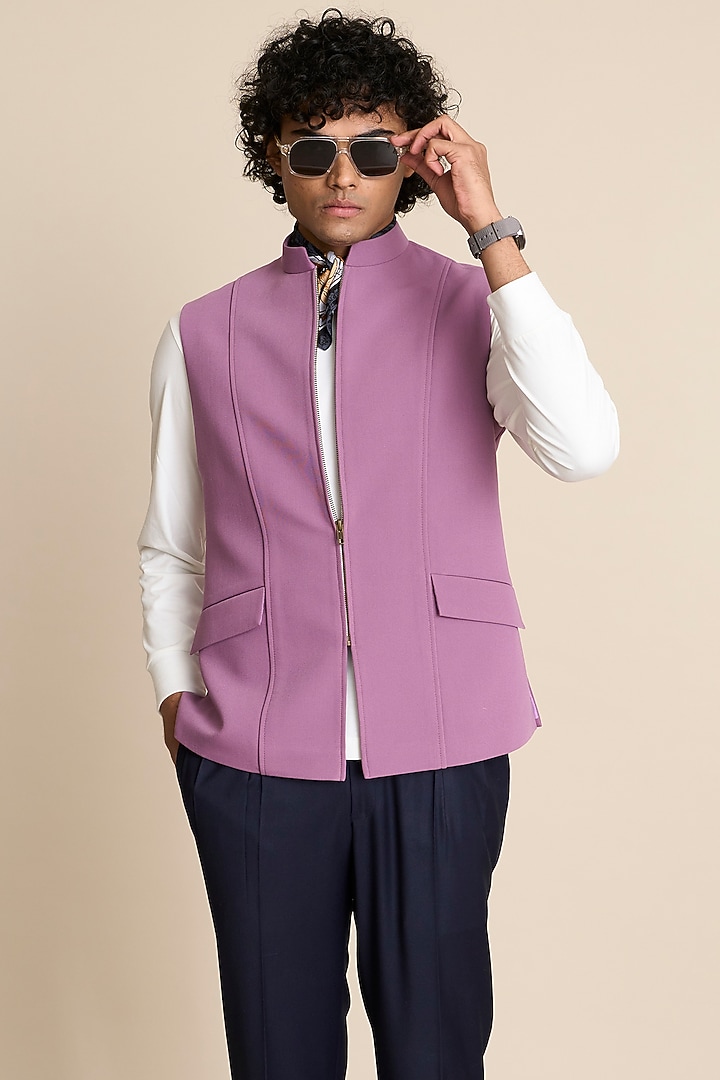 Lavender Poly Viscose Knit Down Vest by Gargee Designers at Pernia's Pop Up Shop