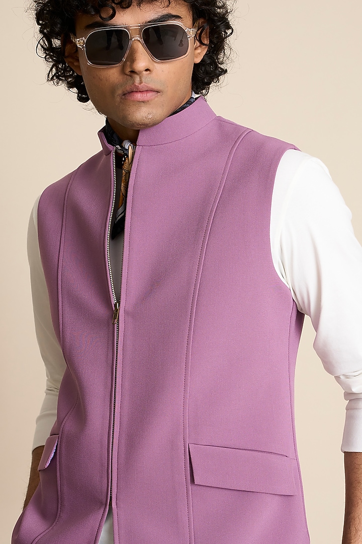 Lavender Poly Viscose Knit Down Vest by Gargee Designers at Pernia's Pop Up Shop