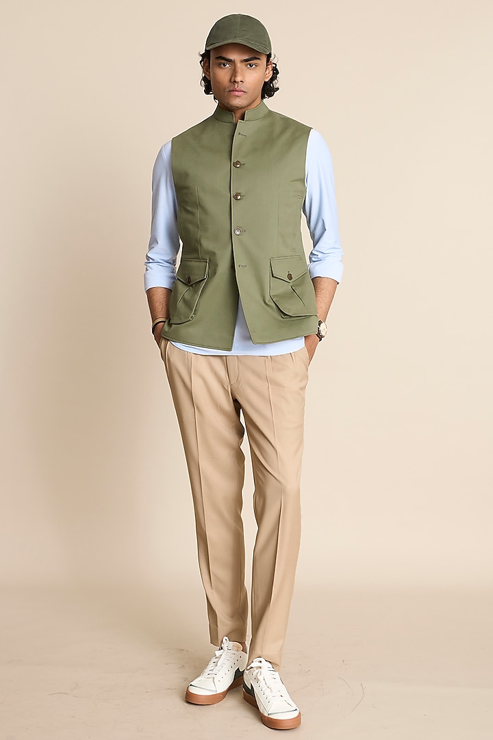 Green Cotton Down Vest by Gargee Designers