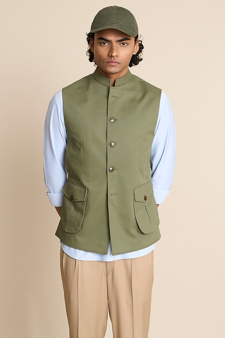 Green Cotton Down Vest by Gargee Designers at Pernia's Pop Up Shop
