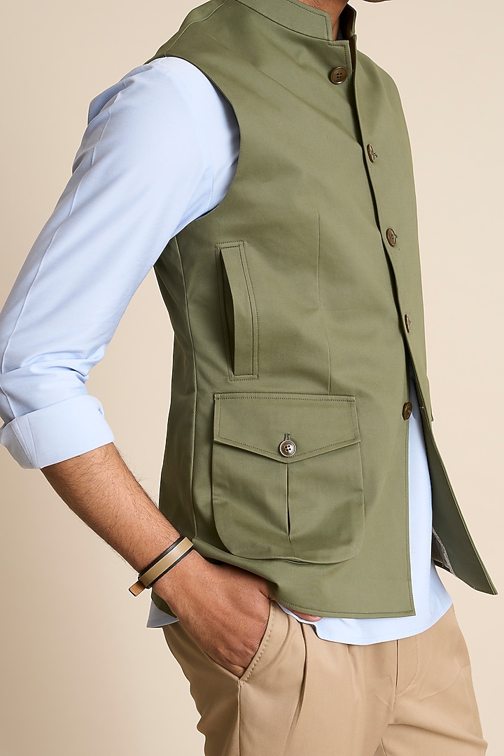 Green Cotton Down Vest by Gargee Designers at Pernia's Pop Up Shop