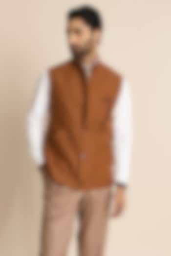 Brown Poly Viscose Knit Down Vest by Gargee Designers
