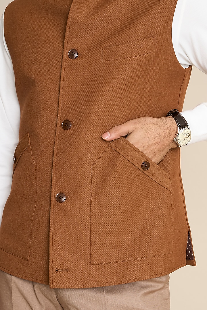 Brown Poly Viscose Knit Down Vest by Gargee Designers at Pernia's Pop Up Shop