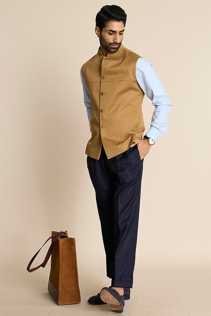 Beige Cotton Down Vest by Gargee Designers