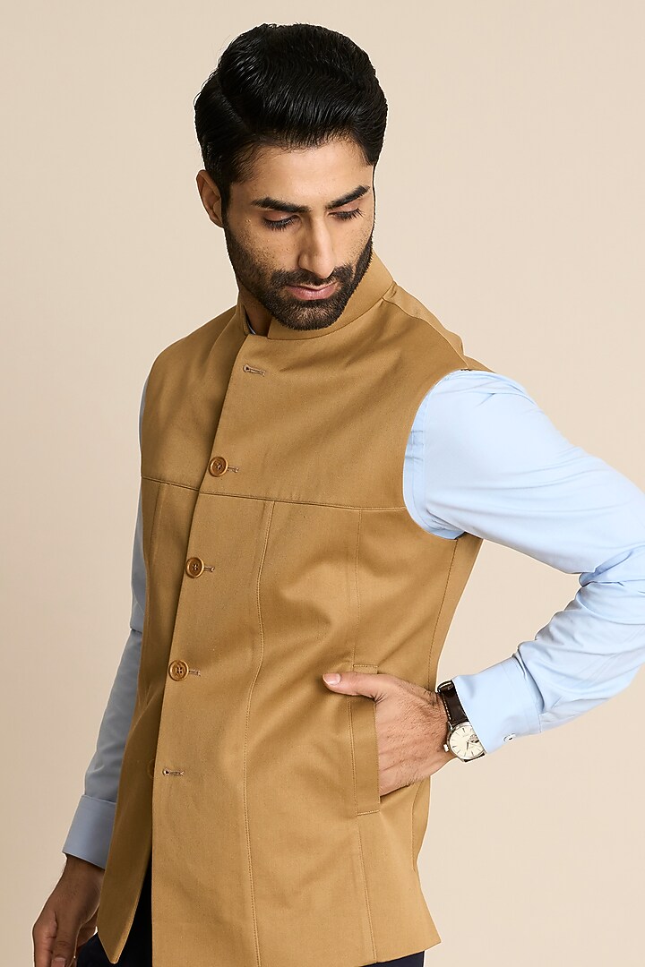 Beige Cotton Down Vest by Gargee Designers at Pernia's Pop Up Shop