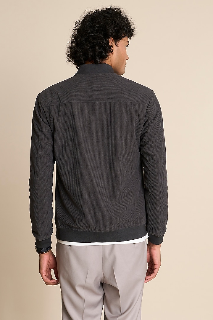 Grey Poly Viscose Corduroy Bomber Jacket by Gargee Designers at Pernia's Pop Up Shop
