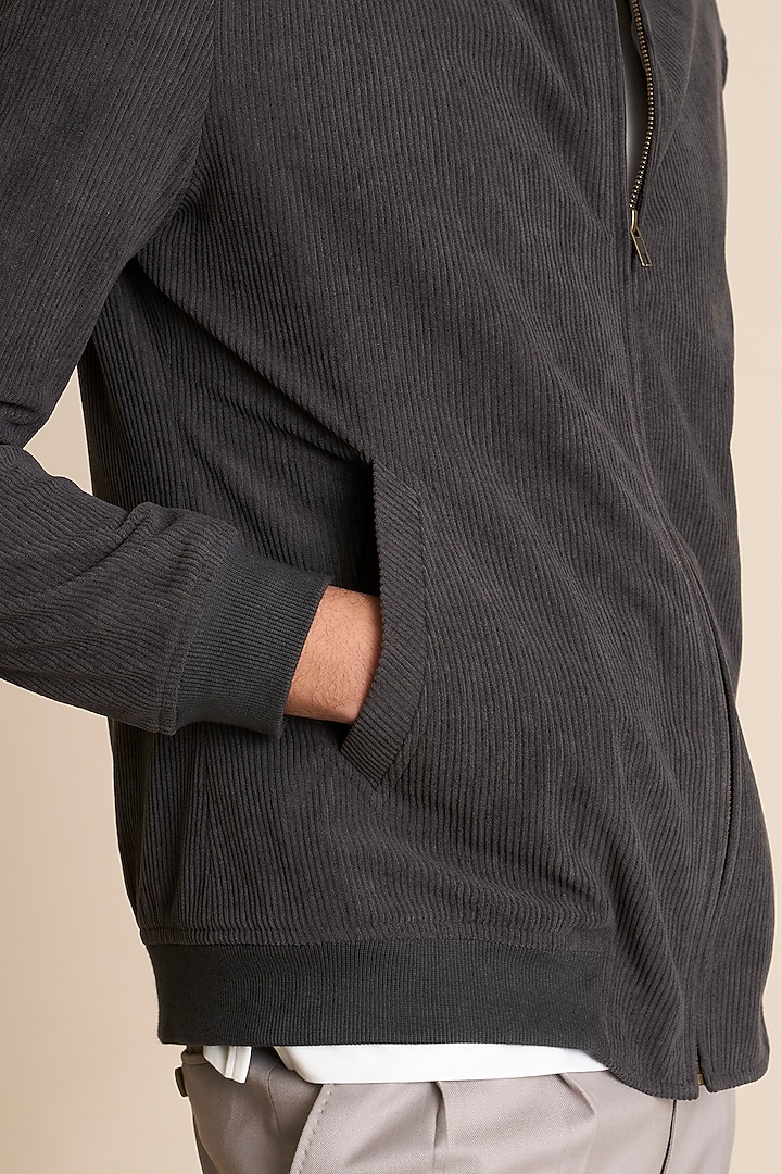 Grey Poly Viscose Corduroy Bomber Jacket by Gargee Designers at Pernia's Pop Up Shop