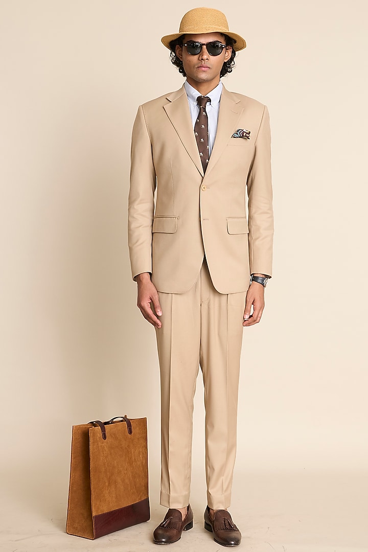 Beige Poly Viscose Suit Set by Gargee Designers