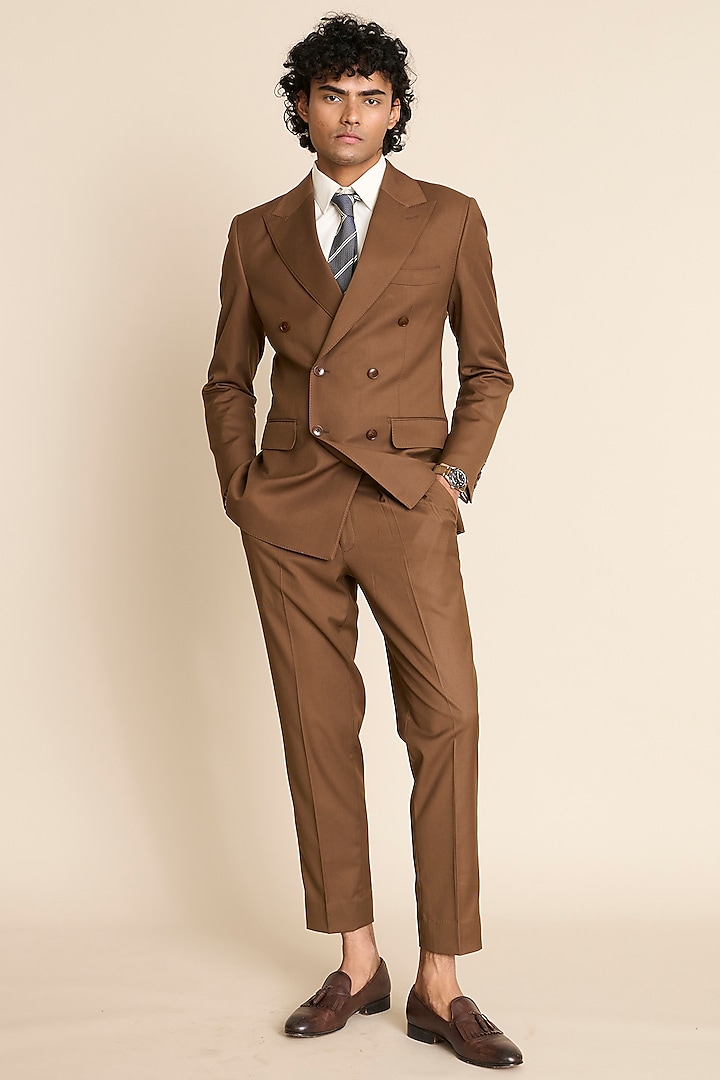 Brown Poly Viscose Suit Set by Gargee Designers