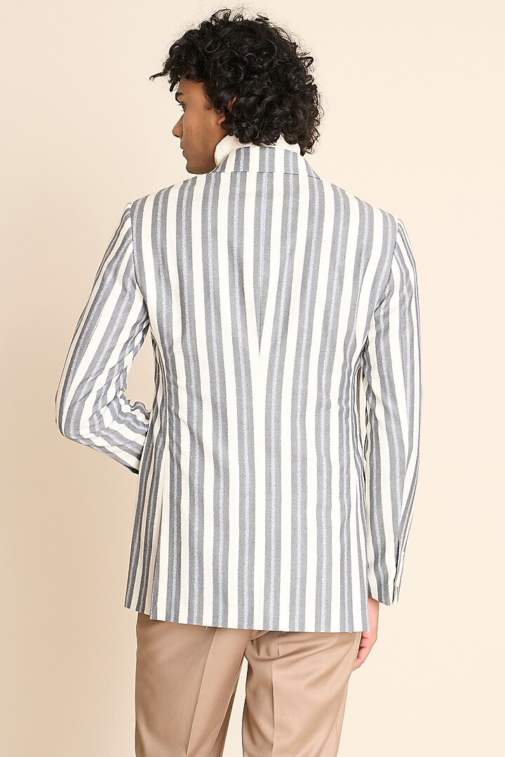 Grey & Ivory Wool Flannel Striped Blazer by Gargee Designers at Pernia's Pop Up Shop