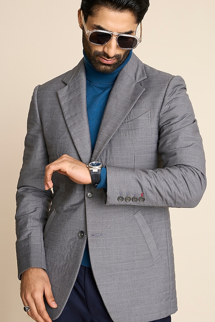 Grey Poly Viscose Quilted Blazer by Gargee Designers at Pernia's Pop Up Shop