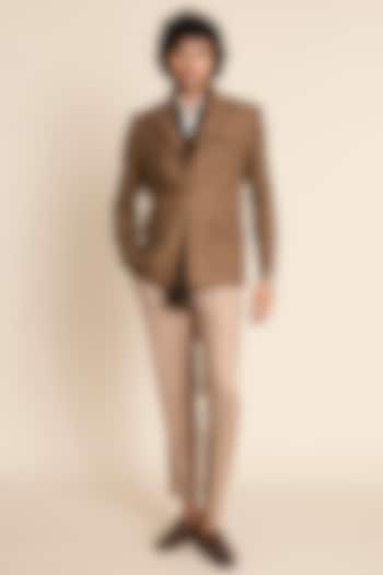 Brown Wool Tweed Checkered Blazer by Gargee Designers