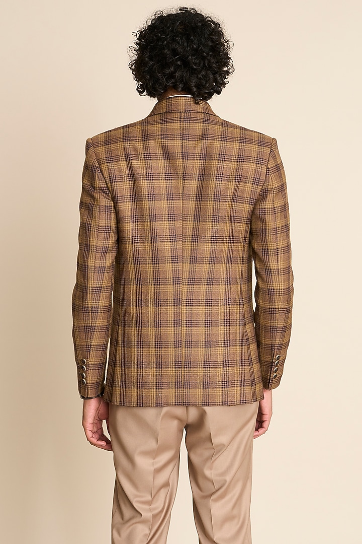 Brown Wool Tweed Checkered Blazer by Gargee Designers at Pernia's Pop Up Shop