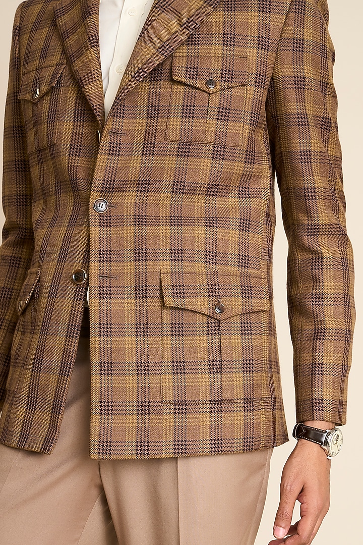 Brown Wool Tweed Checkered Blazer by Gargee Designers at Pernia's Pop Up Shop