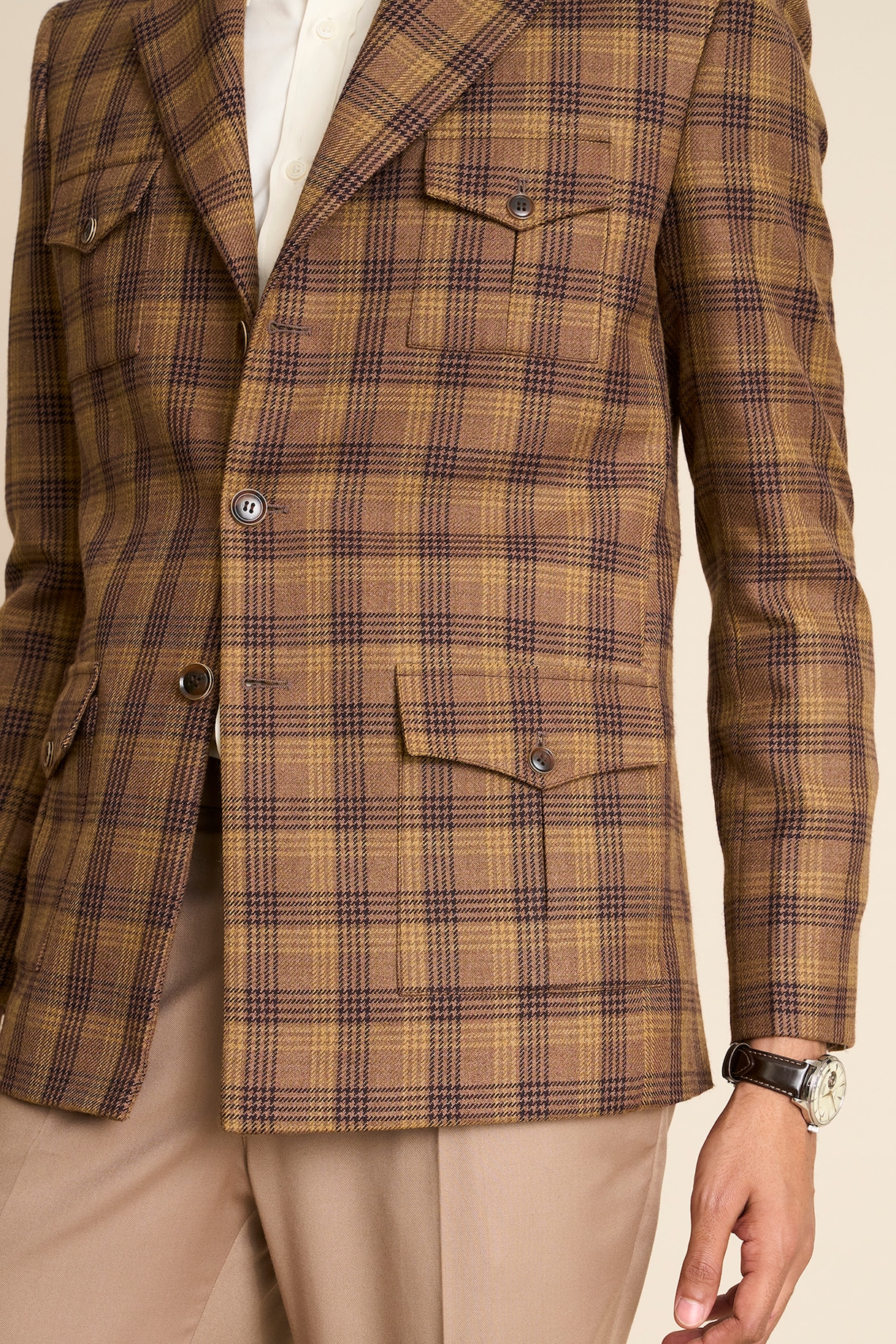 Blazer Coat Check Design Brown Wool Tweed Checkered Blazer By