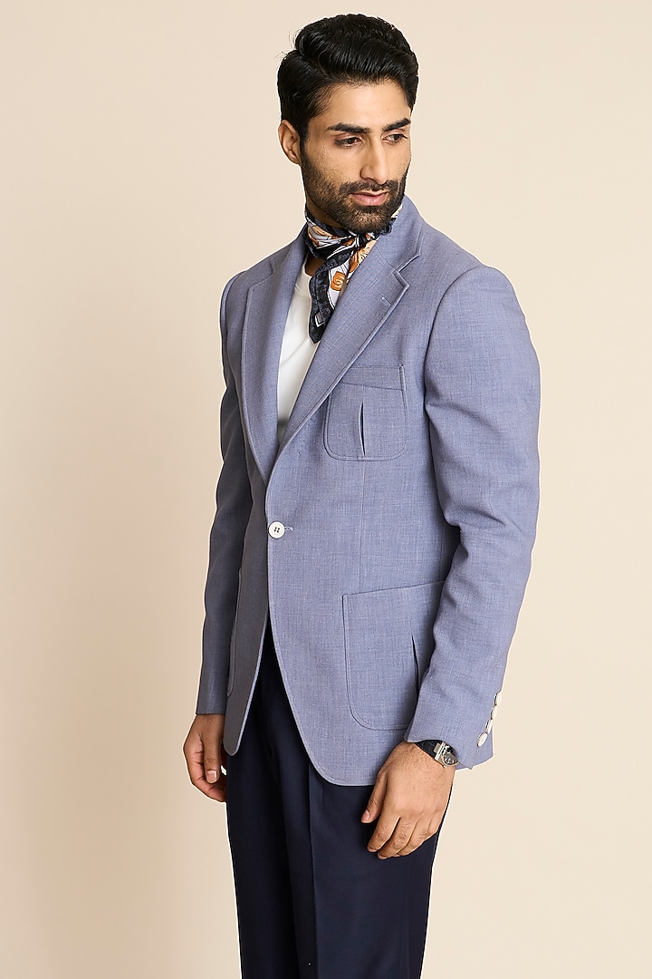 Blue Poly Viscose Knit Blazer by Gargee Designers at Pernia's Pop Up Shop