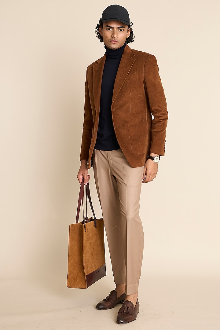 Brown Cotton Corduroy Blazer by Gargee Designers