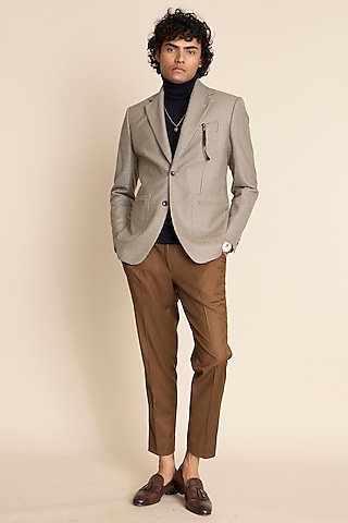 Champagne Terry Wool Houndstooth Blazer by Gargee Designers