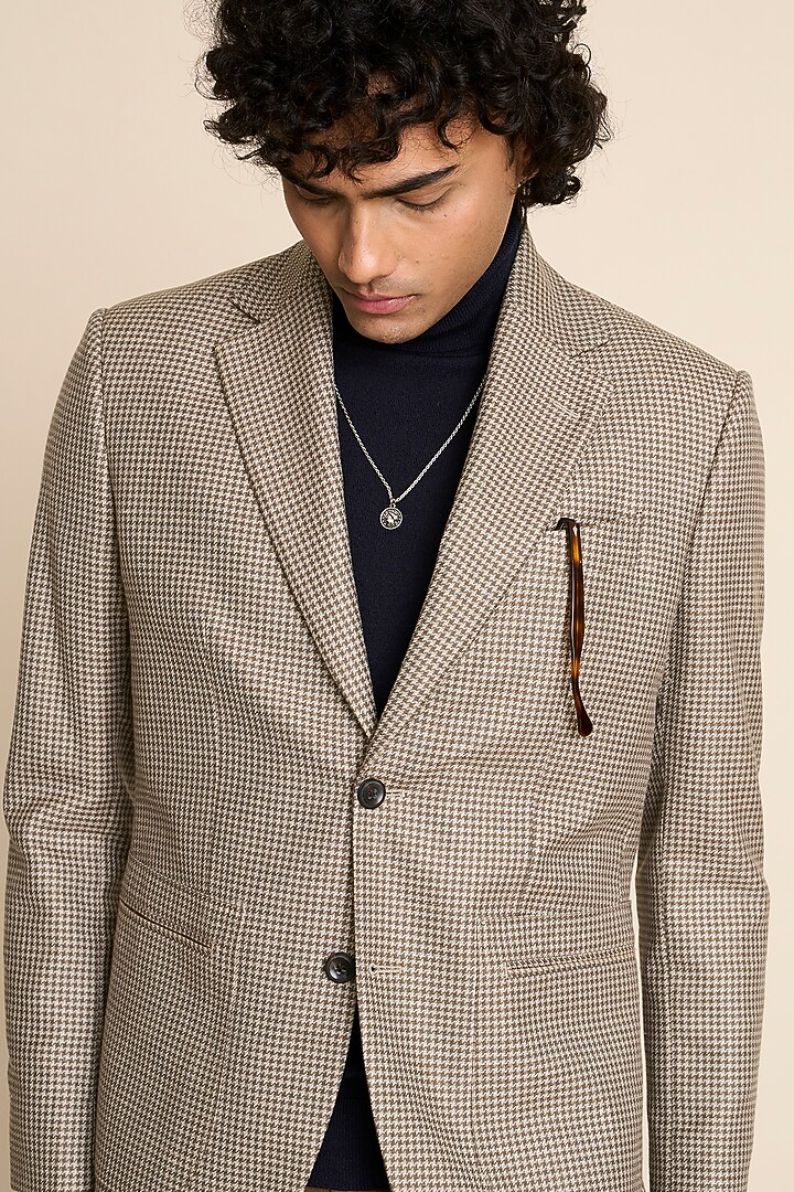 Champagne Terry Wool Houndstooth Blazer by Gargee Designers at Pernia's Pop Up Shop