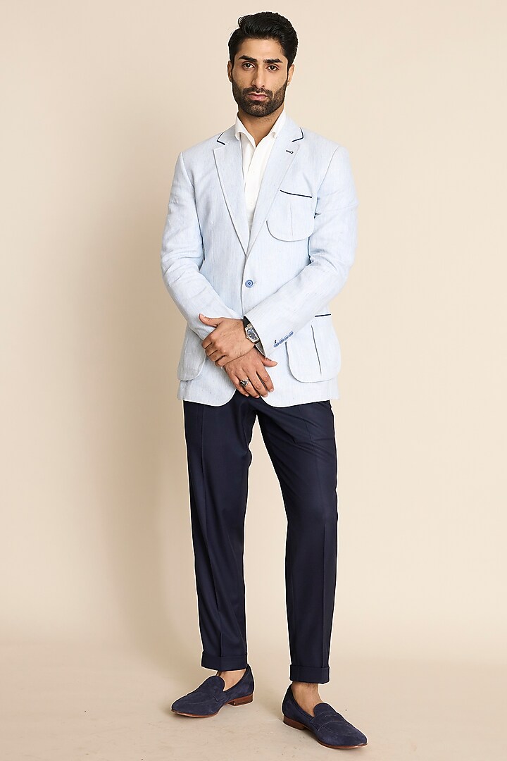 Sky Blue Linen Blazer by Gargee Designers at Pernia's Pop Up Shop