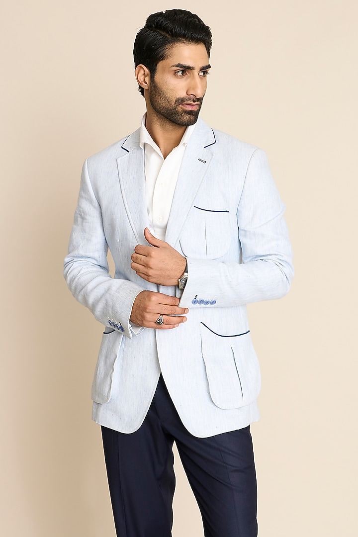 Sky Blue Linen Blazer by Gargee Designers at Pernia's Pop Up Shop