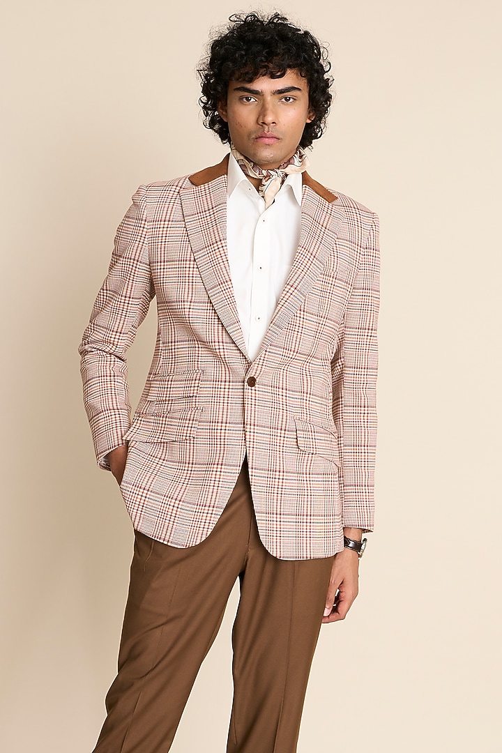 Beige Cotton Viscose Check Blazer by Gargee Designers at Pernia's Pop Up Shop