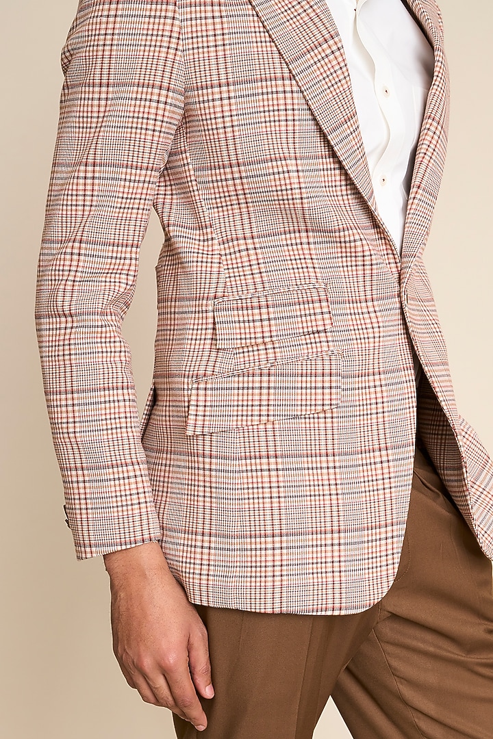 Beige Cotton Viscose Check Blazer by Gargee Designers at Pernia's Pop Up Shop