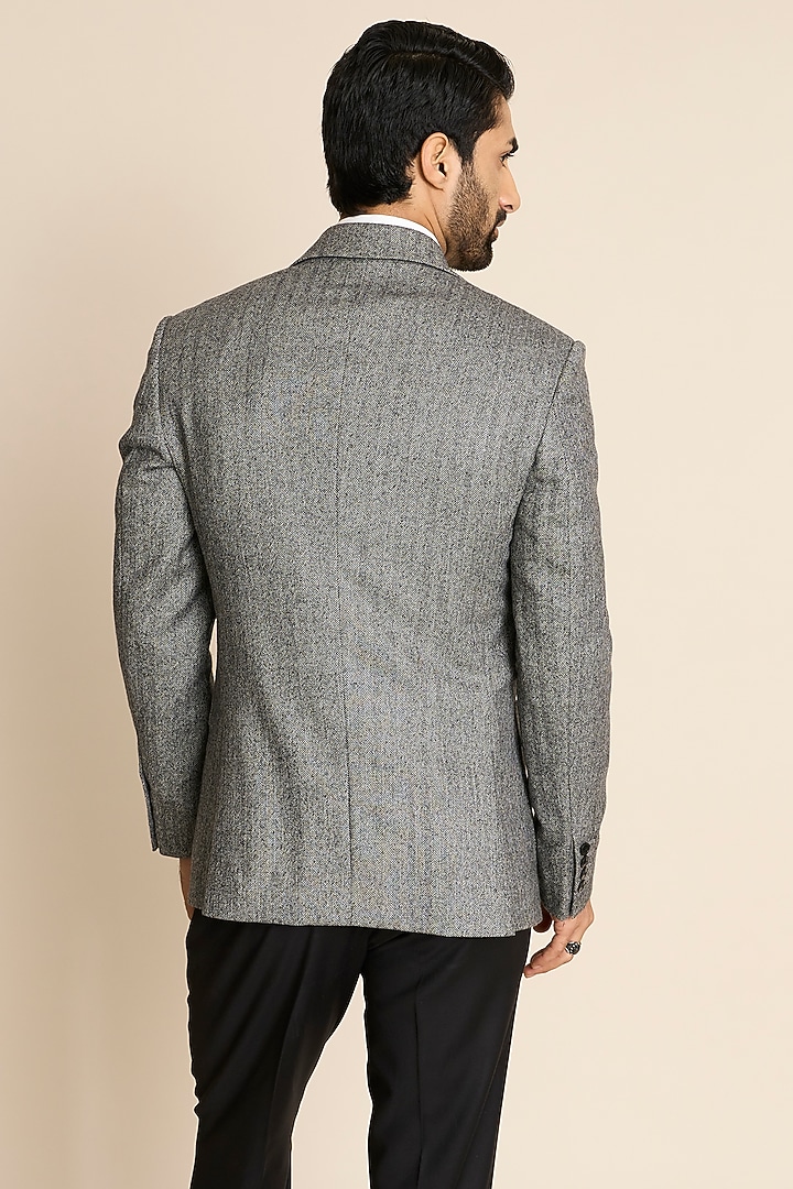 Grey Wool Flannel Herringbone Blazer by Gargee Designers at Pernia's Pop Up Shop
